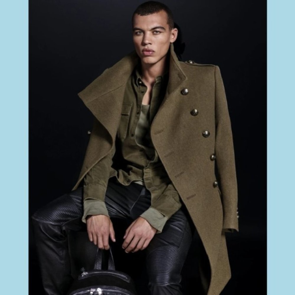 Balmain Paris H&M Mens Military Coat 36 R XS? Slim Wool Green Fashion Surgeon